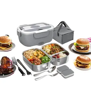 Lunch Box for Adults 60W Fast Heated with Single 1.5L Stainless Steel Containers Portable Food Warmer for Car Truck lonchera eléctrica portátil 3 in 1 Food Heater 60W Fast Heating 15-30 Minutes Quick Warm Up Heated Lunch Box 3-in-1 electric Dual-Use