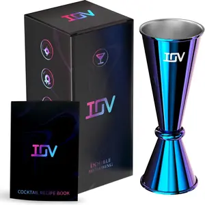 IOV Jigger for Bartending, Professional Double Cocktail Jigger with Recipes Booklet, Japanese Premium 18/8 stainless steel jigger 2 oz 1 oz with Dimensions Inside Measuring Cocktails Jigger Utensils Black
