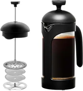 French Press Coffee Maker, Tea Press, Heat Resistant Borosilicate Glass with 4 Filter Stainless Steel System,Portable Pitcher for Hot & Cold Brew Pots