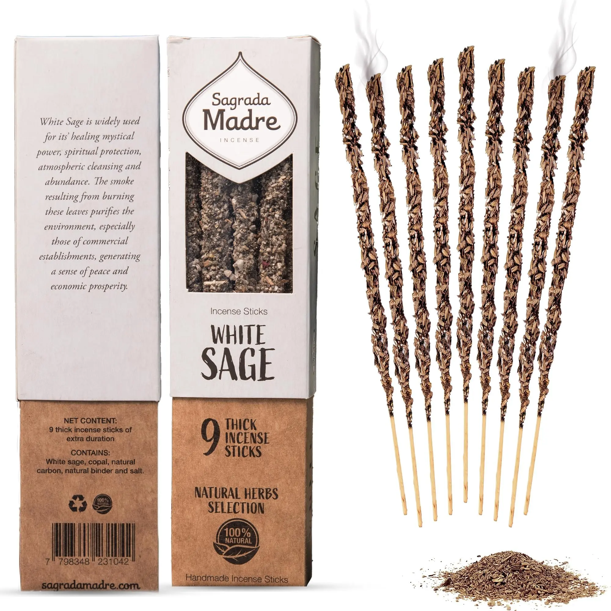 Natural Incense Sticks – White Sage | Meditation, Sleep & Stress Relief | Handcrafted Aromatherapy | Pack of 9 Scented