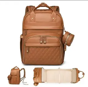 3 In 1 Diaper Bag Backpack Foldable Baby Bed PU Waterproof Travel Large capacity Bag with USB Charge Diaper Bag Backpack with Changing Bed 3 types