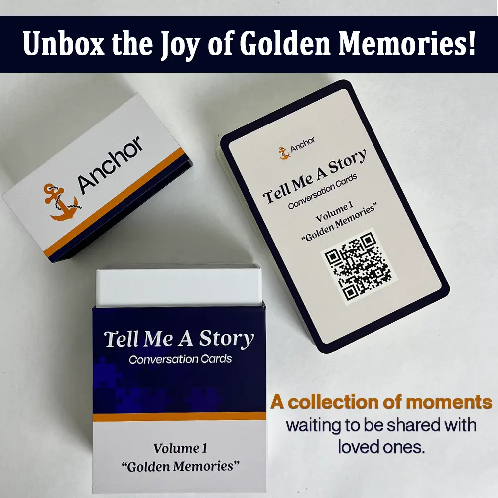 Anchor Tell Me a Story Conversation Cards Vol 1 – Golden Memories | 60 Prompt Cards | Memory & Storytelling Activity for Seniors, Dementia Care, Caregivers, Families, Therapy