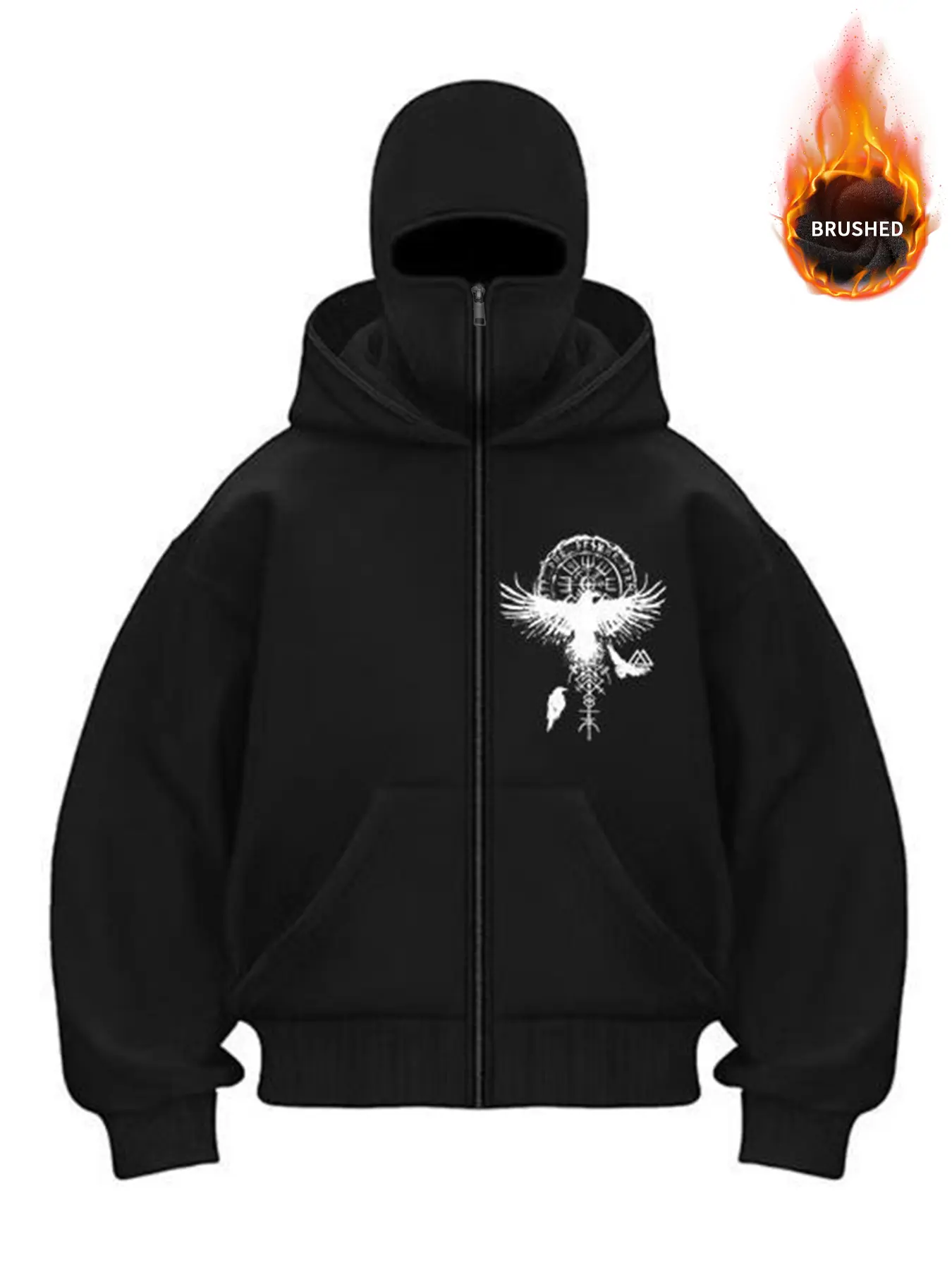 Men's Fleece Lined Hoodie, Windproof Inner Hat Design, Personalized Print, Suitable for Motorcycle Riding & Outdoor Activities