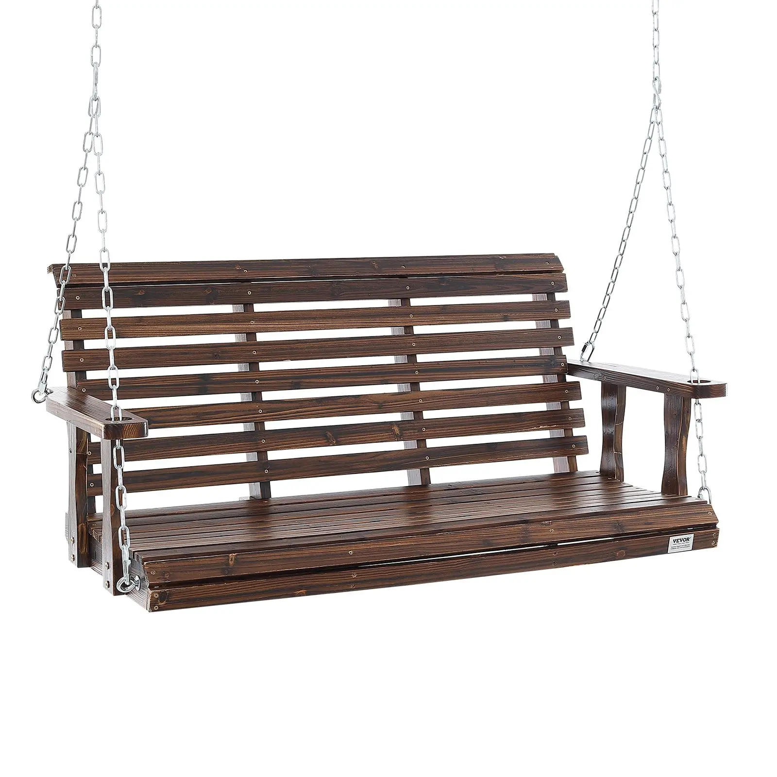【Summerfinds】VEVOR Wooden Porch Swing 4.5 ft, Patio bench swing for Courtyard & Garden, Upgraded 880 lbs Strong Load Capacity, Heavy Duty Swing Chair Bench with Hanging Chains for Outdoors, Carbonized Brown