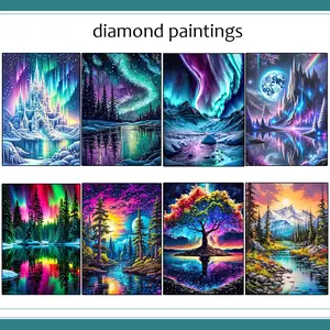 1 set of 30x40cm Aurora Forest Architecture Landscape Plants Diamond Painting Diamond Embroidery Mosaic Home Decoration Gift Set Canvas