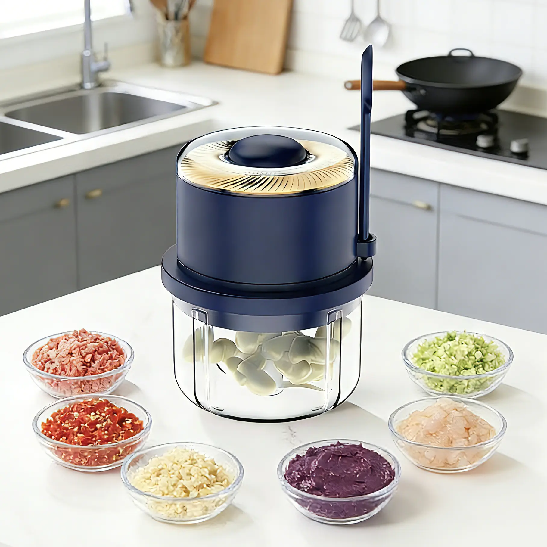 Fully Automatic Food Grade Electric Processor - 300-350ml Glass Blender, Vegetable Chopper, Meat Grinder, Meat Shredder Machine, Chicken Shredder, Garlic Masher, Baby Food Maker, Korean Kitchen Appliance with Automatic Grind Function