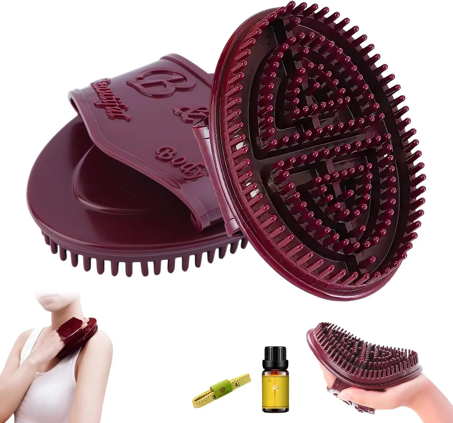 2 Pcs Meridian Body Brush, Essential Oil Bath Scrubber, Scalp & Body Relax