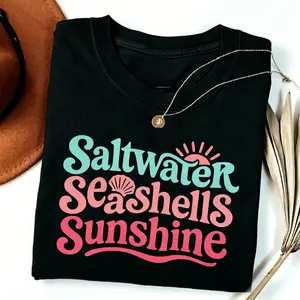 Saltwater Seashells & Sunshine Shirt, Coastal Summer Beach Tee, Ocean Lover Vacation Shirt, For Woman, Top Womenswear