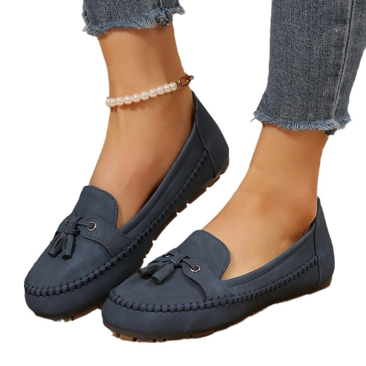 Women's Round Head Loafers Fashion Non-slip Soft Comfortable Flats Shoes