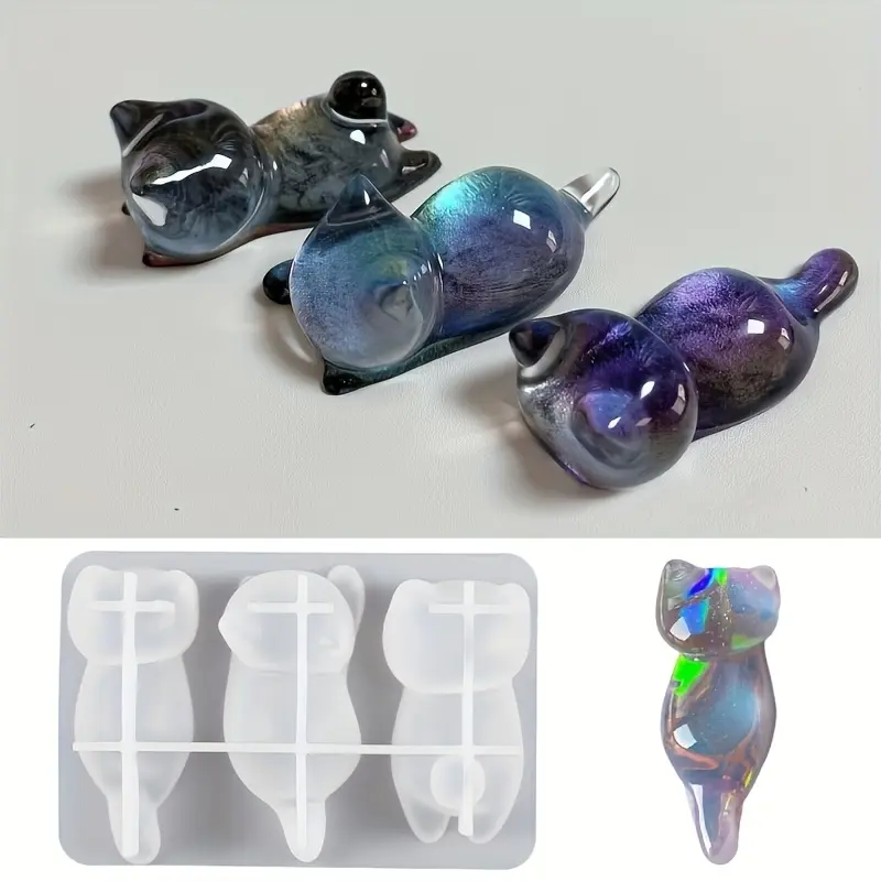 Cute Sleeping Cat Mold, Non-Stick Silicone Craft Mold for Resin, Clay, Wax, Jewelry, Keychains, Magnets, Decorations, DIY Pet Lovers