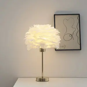 Dimmable Feather Table Lamp, Touch Control + Remote, USB Powered LED Night Light, Elegant Desk Decor for Bedroom/Living Room