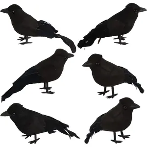 6PCS Halloween Crows,Realistic Black Feathered Crows Ravens Birds for Halloween Party Indoor Outdoor Decorations