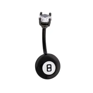 Eight Ball Belly Button Ring - Black PVD 316L Stainless Steel