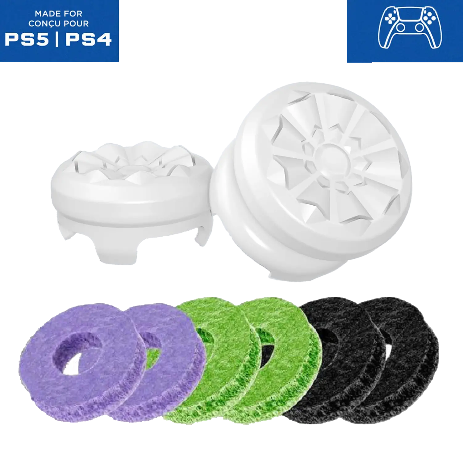 Thumbsticks Grips for PS4/PS5, XBOX, Professional Thumb Grips Joystick Cap Analog Stick Cover 1 High-Rise & 1 Mid-Rise PS54 Gaming Grips with Thumbsticks,6PCS Precison Rings controller gamepad