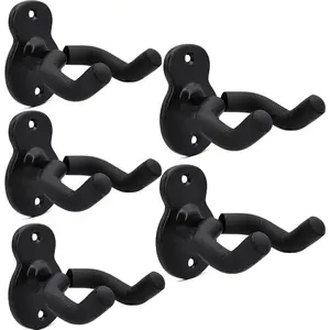 Guitar Wall Mount Hanger Hook Holder Stand 5 Pack Guitar Hangers for Ukulele Acoustic Electric and Bass(Guitar Style Black - 5 Pack)