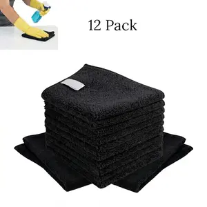 12 Pack Black Microfiber Cleaning Cloths Premium Lint Free Ultra Soft Absorbent Reusable Towels for Car Cleaning Household Kitchen Glass Window Dusting Scratch Free Durable Cleaning Rags Multi Purpose Use