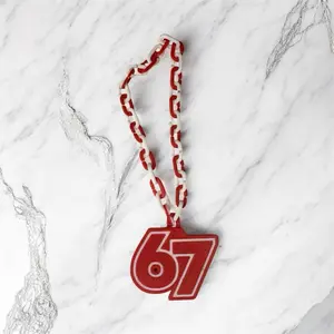 Six Sevennn Mini Hype Chain for Christmas Elf Trendy Elf Accessory Red & White 3D Printed Necklace with Number 67 Charm