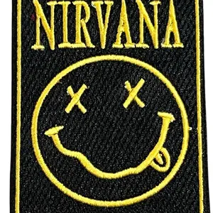 Nirvana Iron On Patch Black Yellow 2.75" by 3.5" with Iconic Smiley Design for Clothing and Accessories