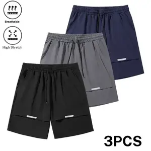 Men’s new breathable, high stretch athletic shorts two pack featuring a breathable, high stretch fabric with an adjustable drawstring waistband and reflective strips for decoration, suitable for men’s everyday training or night runs. lightweight casual ti