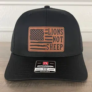 LIONS NOT SHEEP Flag Leather Patch Hat Father's Day Gift Black
