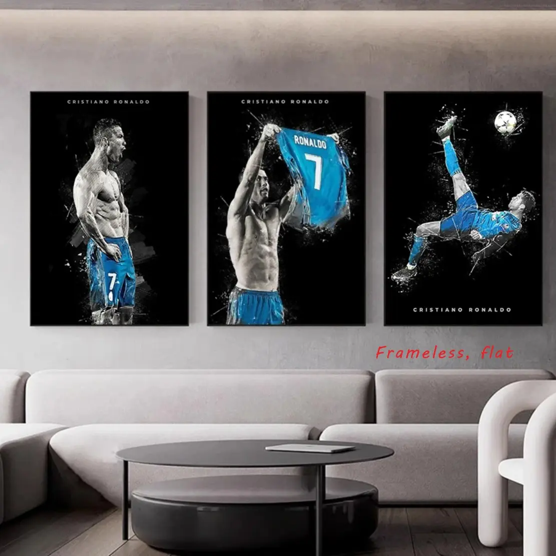 3PC Set Football Theme Soccer Star Poster Decorative Wall Art Canvas Prints, Wall Decor Pictures, Unframed Art Print Home Living Room Decor Soccer Fan Gifts Nordic Decor 2D Flat Frameless Decoration