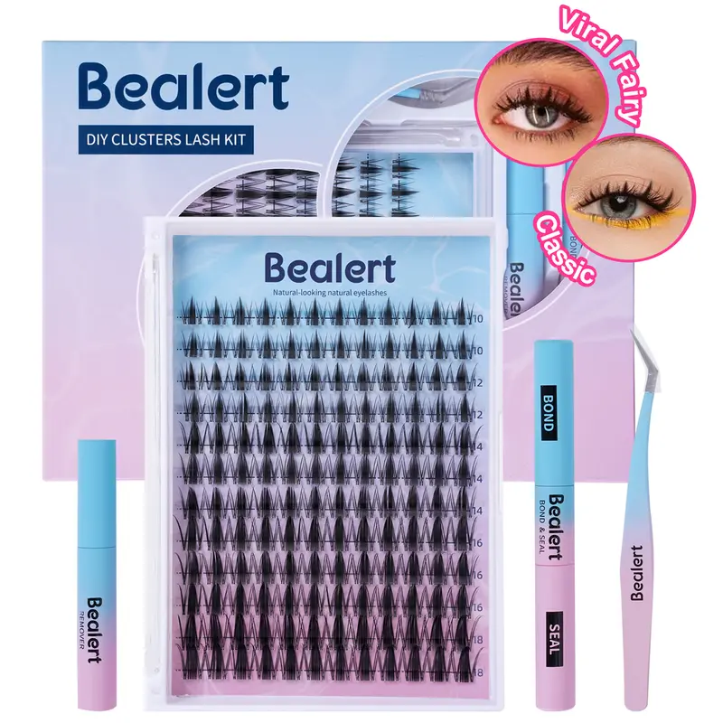 BEALERT Valentine's Day Gift Fluffy Cluster Lashes Kit, 144Pcs 0.03mm C/D Curl Waterproof Eyelash Clusters with Invisible Band, DIY Long Lasting Eyelashes for Home Use (Fairy-D-8-18MIX)
