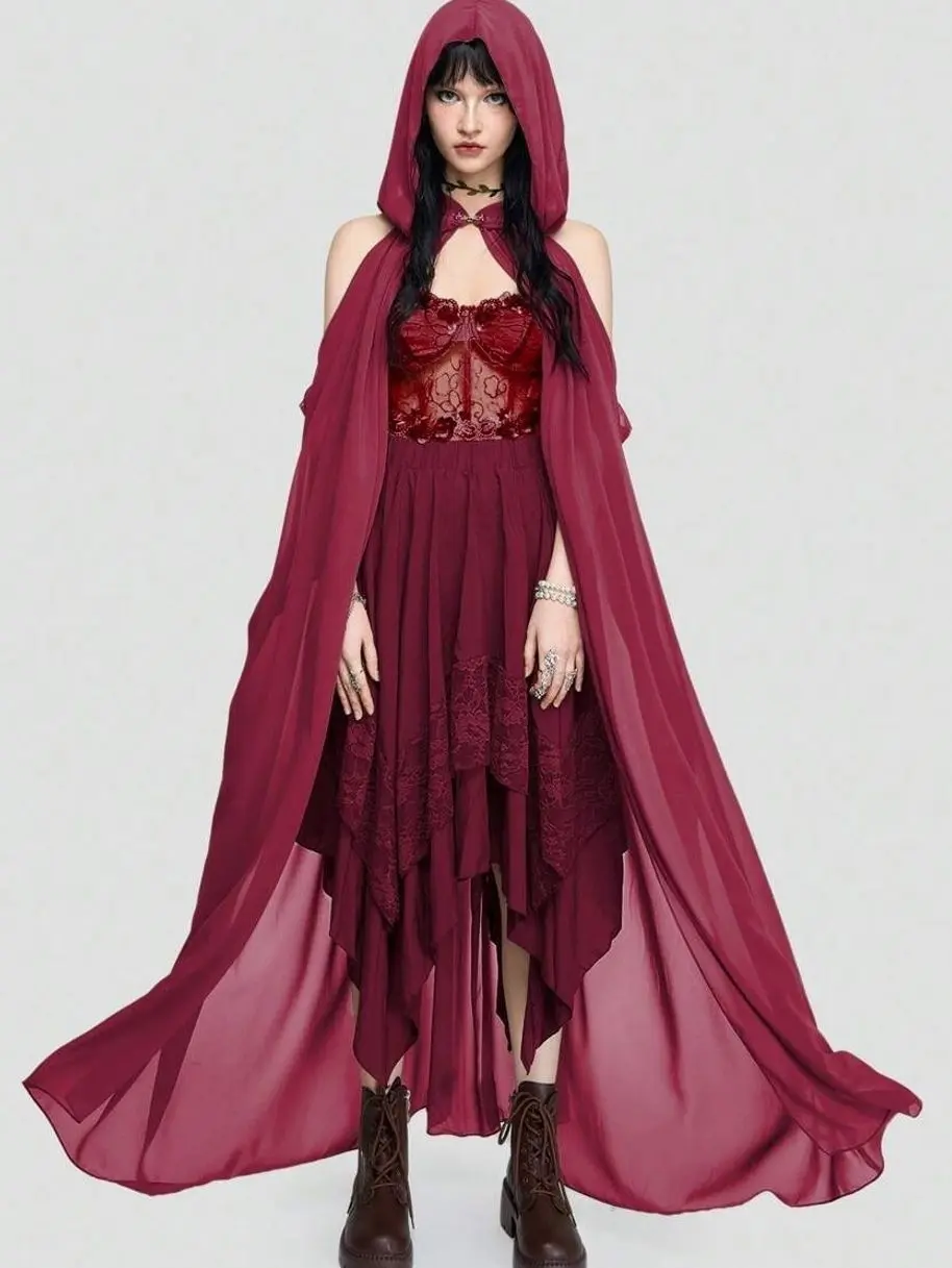 Women's Fairycore Hooded Cape, Vintage Woodland Fairy Cloak, Lightweight Renaissance Costume Shawl, Elven Cosplay Hooded Cape for Halloween, Renaissance Fair, Festival & Photoshoot