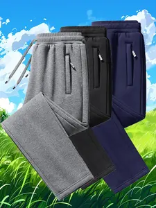 Men's 3-Piece Quick-Dry Running Training Pants, Breathable Fashion Casual Straight Leg Long Pants, Comfortable Sports Wear, Breathable Activewear Bottoms