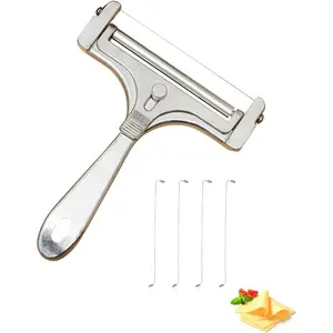 Stainless Steel Wire Cheese Slicer Adjustable Thickness Handheld Cheese Cutter with 4 Extra Wires for Mozzarella, Cheddar, Gruyere, Raclette