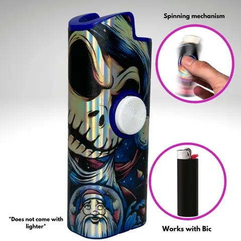FLKR LYTR® Rotating Plastic Fidget Spinner Lighter Cover for Bic® Lighters - Jack Skelly Design, Portable, 2.35x1.04x0.63in, Elegant Look, Fidget-Lit Fun, Spin-to-Ignite, Friend Gift, Adult Accessory for Women