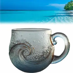 Sea Glass Sunset Mug, Sea Glass Wave Mug, Textured Coastal Design Mugs for Coffee Tea Beverages, Stylish Drinkware, Artistic Sea Inspired Drinkware for Beach Lovers(Wave)