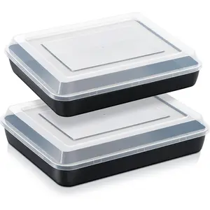 Baking Pan with Lid, 9.75 x 12.5 x 2 Inch Nonstick Rectangle Cake Pans with Covers, 2 Sheet Pans and 2 Lids for Brownies Cakes, Non-toxic & Stainless Core, 2 Inch Deep