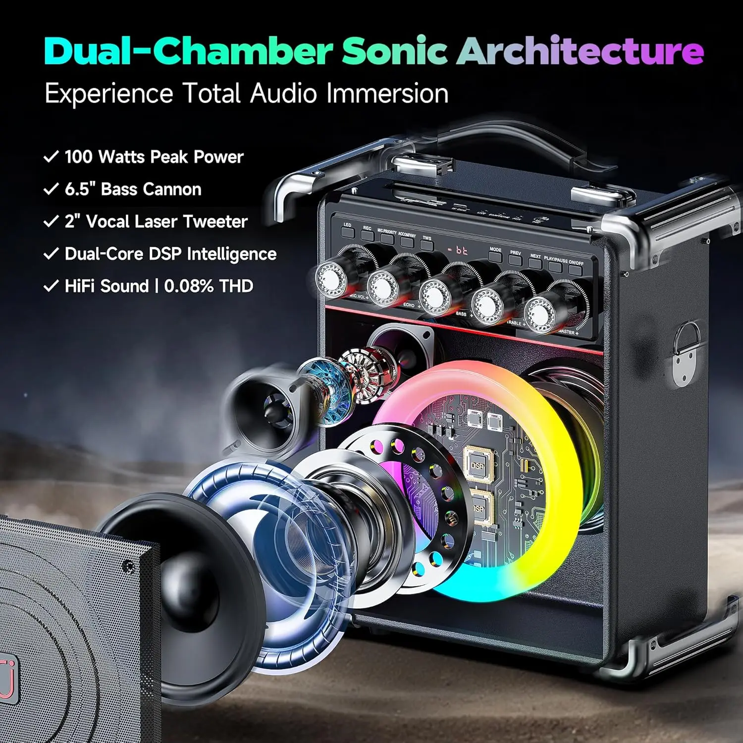 JYX TX05 Karaoke Machine for Adults with 2 Wireless Microphones