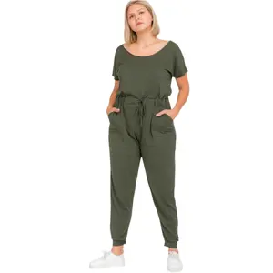 Solid Drawstring Short Sleeve Jumpsuit - Versatile Design for Casual Wear, Available in Various Colors