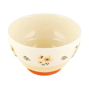 Golden Lion Vintage Floral Ceramic Gourd Bowl - 11.4cm Small Flower Pattern Rice Bowl, 360ml Capacity