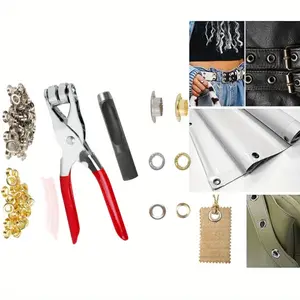 [Hand Tools Kits] 150Pcs 1/2 Inch Grommet Tool Kit,Grommet,Eyelet Kit with Leather Hole Punch Pliers,150 Metal Eyelets and Grommets in Gold and Silver for Leather,Shoes,Fabric,Belt
