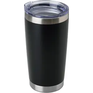 20oz Stainless Steel Tumbler Bulk with Lid, Double Wall Vacuum Insulated Travel Mug, Powder Coated Coffee Cup, Powder Black, 1 Pack Water Bottles
