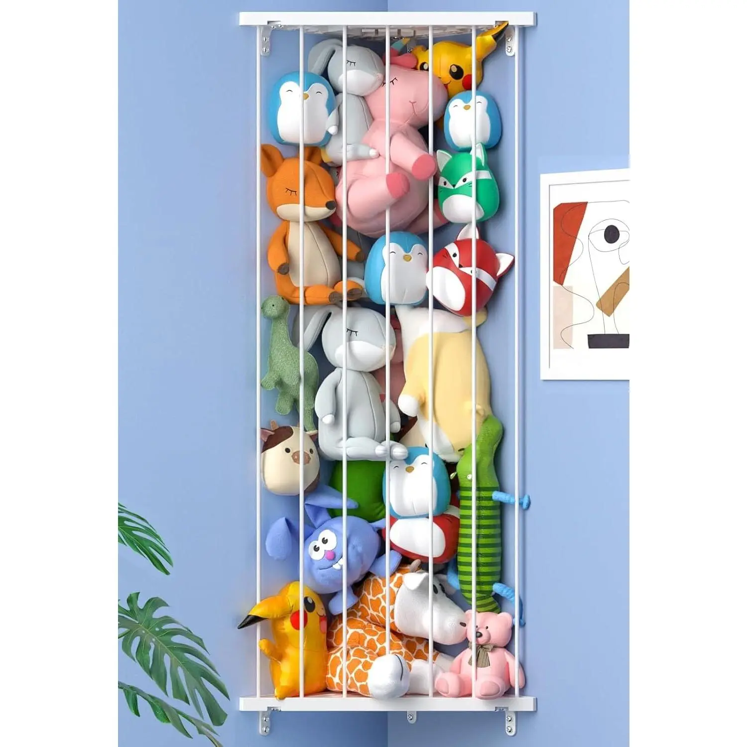 Metal-Synthetic Mountable Hanging Wall Shelf with ABS Board, White Length-Adjustable Corner Plush Toy Organiser, Lightweight Easy-Install Kids’ Room Decor, Nursery Gift Holder for Stuffed Animals, Mount