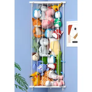 Wall-Mounted Length-Adjustable Metal & Synthetic Corner Stuffed Animal Storage Shelf, Plush Toy Holder for Kids’ Room (White) with Easy Installation, Ideal Gift for Nursery