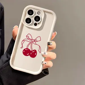 Red Cherry Phone Cases For iPhone 16 Pro Max Case iPhone 15 14 13 12 11 Plus  Soft Silicone Back Cover  Lens Protection