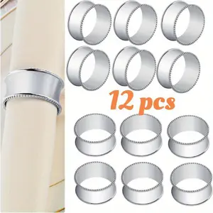 12 Pack Delicate Napkin Rings, Premium Stainless Steel Serviette Buckles, Reusable, for Dinner Party, Wedding, Christmas, Thanksgiving, New Year Decor