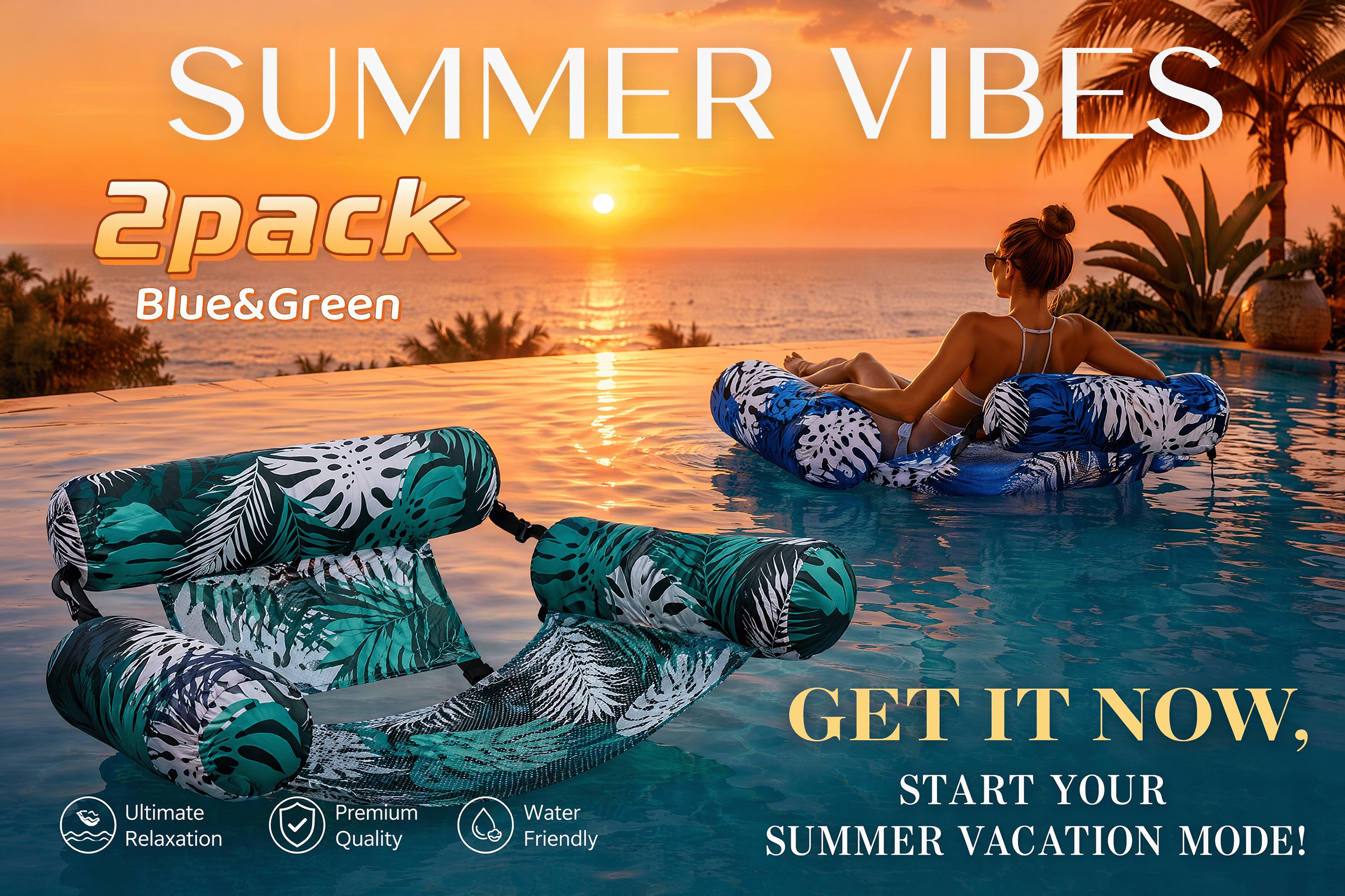 2-Pack Inflatable Pool Hammock Lounger, Floating Chair with Ergonomic Backrest, Adult Water Float Seat for Pool Lake Beach, Lightweight Foldable Lounge for Summer Hangouts & All Day Water Comfort, Pool Floats, Floats For Pool