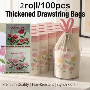 2 Roll of 100 Bags Lavender Scented Thick Large Drawstring Trash Bags, High-Density Polyethylene, Multi-Purpose Disposable Storage Bags