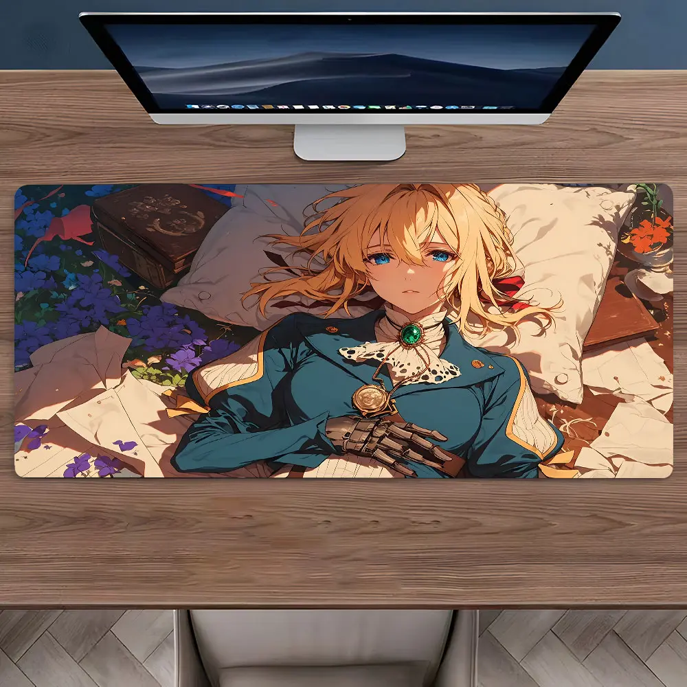 Violet Evergarden Character Pattern Large Gaming Mouse Pad,Aesthetic Desktop Protection Pad,Washable Rubber Pad Non-Slip Lock Edge Multi-Size Mouse Pad Desk Accessory Suitable For Home Office,Good Gift for Family and Friends