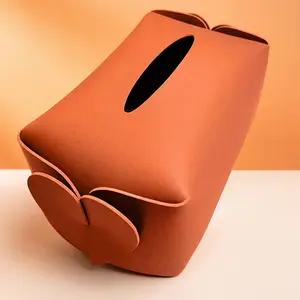 DIY Handmade Heart Shaped Leather Tissue Box, Citrus Double Sided Napkin Holder, Waterproof Organizer for Home Car Office