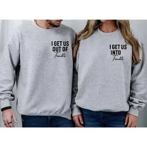 Best Friends Matching Pocket Sweater Hoodie Tshirt, Besties I Get Us Into-Out of Trouble BFF Minimalist Shirt, Gift for Women and Men (There are 3 options: Hoodie, Sweatshirt, T-shirt)