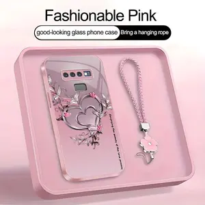 Suitable for [Galaxy Note9] high-end phone case，a beautiful four-leaf clover lanyard is included,Premium heart pattern,a variety of colors are available for you to choose from YM99