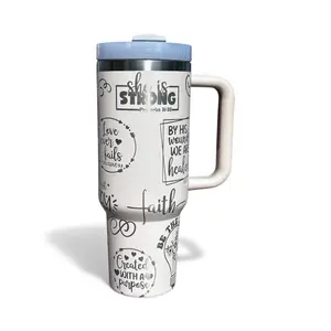 Christian Theme Laser Engraved Tumbler with Inspirational Quotes and Secure Handle