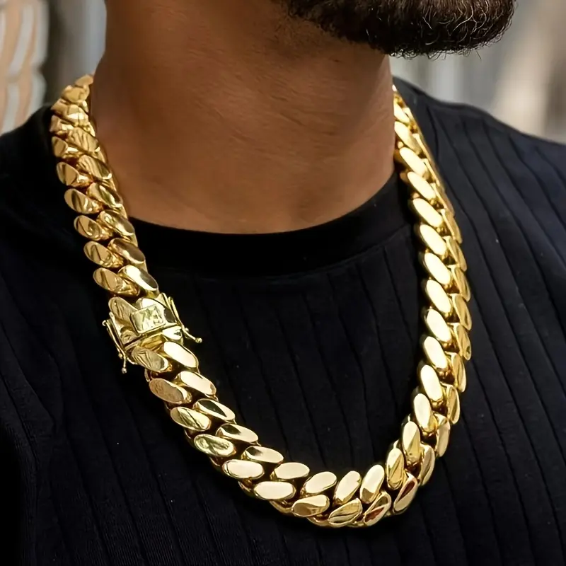 Men's Cuban Rope Chain Necklace, Chunky Gold-Tone 316L Stainless Steel, Anti-Fade, Durable & Hypoallergenic, Gold Aesthetic, Rope Pattern, Chunky Gold Jewelry Style