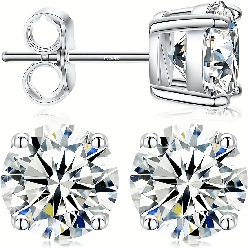 Women's 925 Sterling Silver 0.1 & 1-Carat Moissanite Stud Earrings, 4-Prong Handcrafted Jewelry, Stylish Exquisite Party Accessories, Meaningful Gifts for Valentine's Day, Mother's Day, Earrings For Women, Elegant